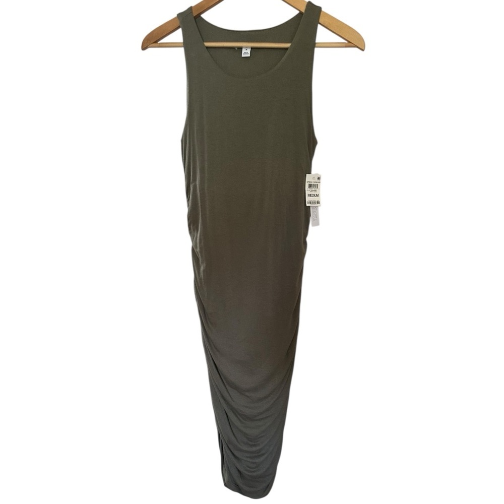 BAR III  Women’s Medium Olive Green ruched bodycon Midi Dress